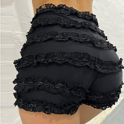 Damen-Shorts, hohe Taille mit Rüschen aus Polyester-4