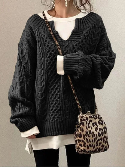 Damen-Strickpullover, Zopfstrick, warmer Strick, Stoff-3