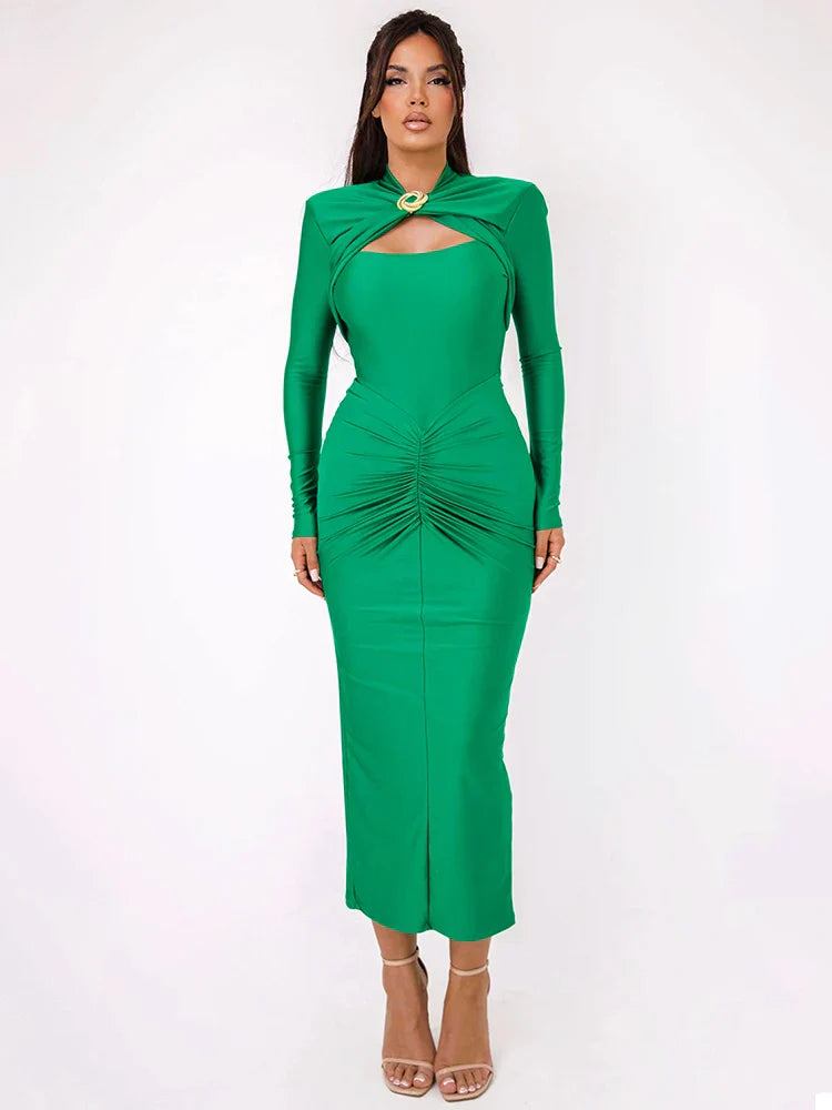 Damen-Maxikleid, schlichtes Polyester, Elasthan-1