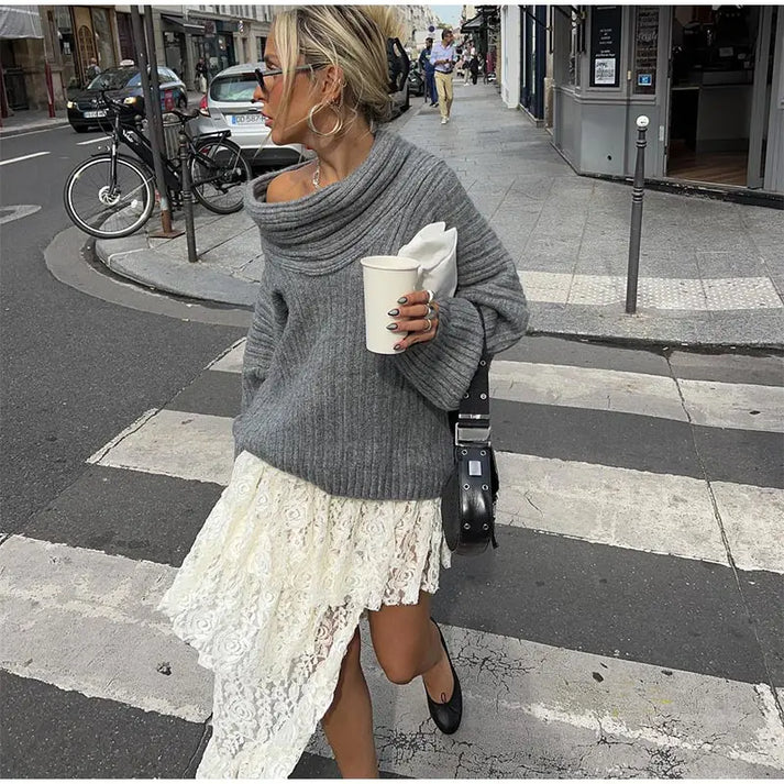 Damen-Off-Shoulder-Strickjacke, gestrickt, gerippt-4