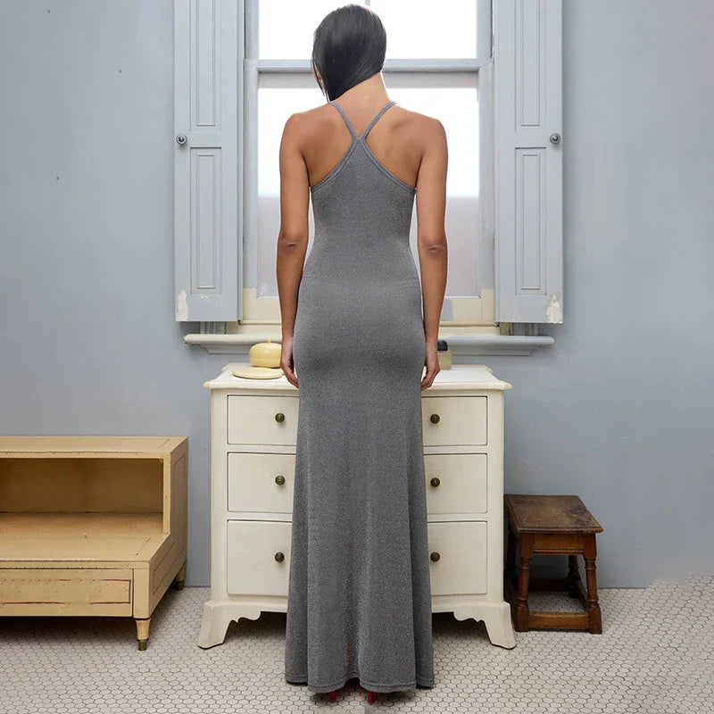 Maxikleid Damen Ärmellos Polyester Knöchellang Casual 3