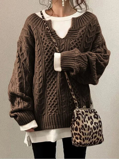 Variant image for Damen-Strickpullover, Zopfstrick, warmer Strick, Stoff-25