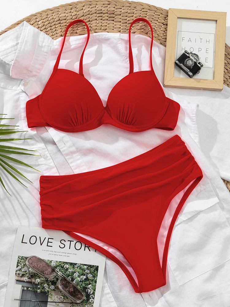 Damen-High-Waist-Bikini Retro Polyester-3