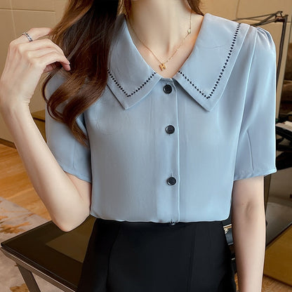 Damenbluse monochrome kurze Hemdbluse Polyester-1