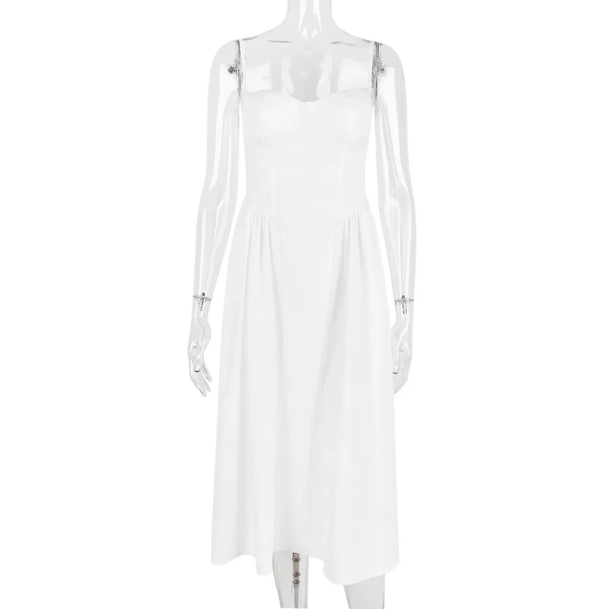 Damen-Midikleid, eckiger Ausschnitt, Polyester, Spandex-3
