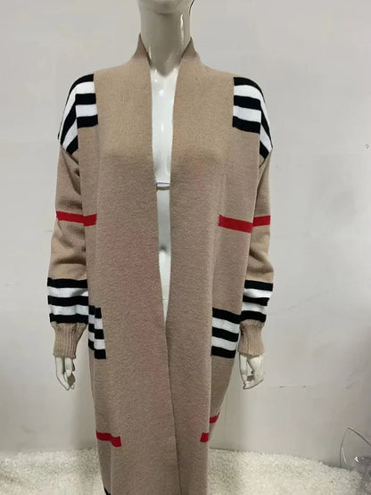 Langer Damen-Strickcardigan im Streifendesign aus 100% Acryl – Trendiger langer Cardigan für Herbst und Winter 6