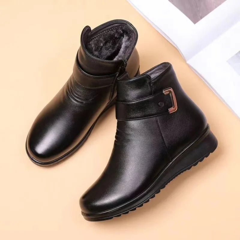 Variant image for Damen Ankelstiefel Klassisches Design Leder Warme Futter-1
