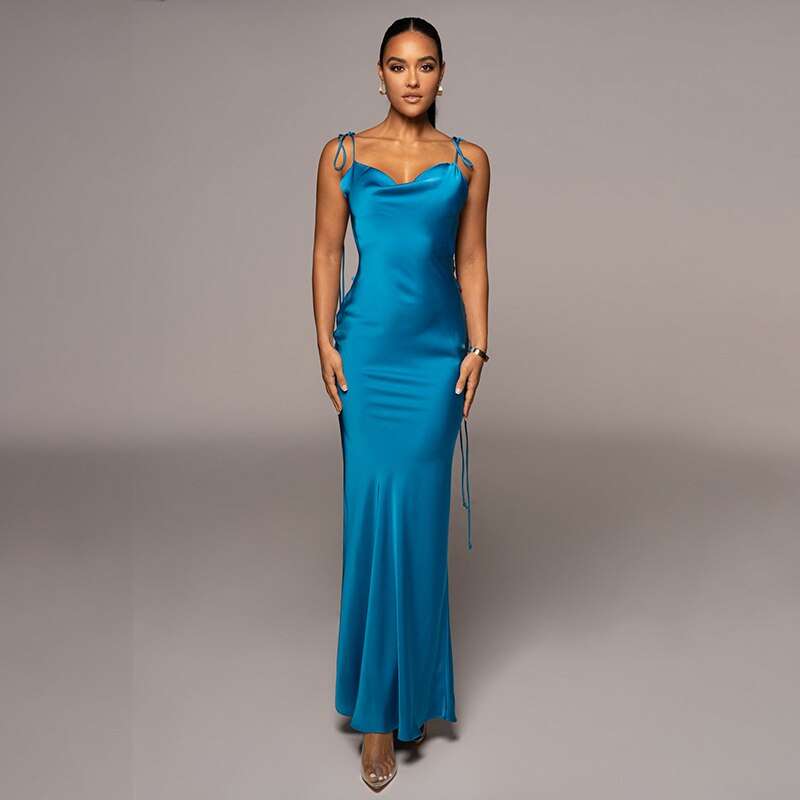 Damen-Maxikleid aus Satin mit Spaghettiträgern - Knöchellanges Kleid für Party und Hochzeit 8
