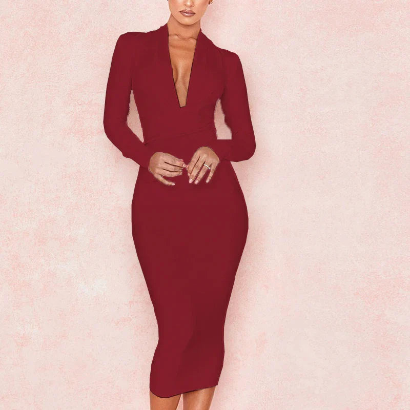 Variant image for Damen-Midikleid, V-Ausschnitt, Polyester, Spandex-9