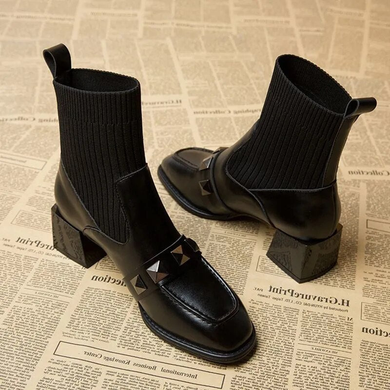 Damen Ankelstiefel Slip-On PU mit Gummisohle 4