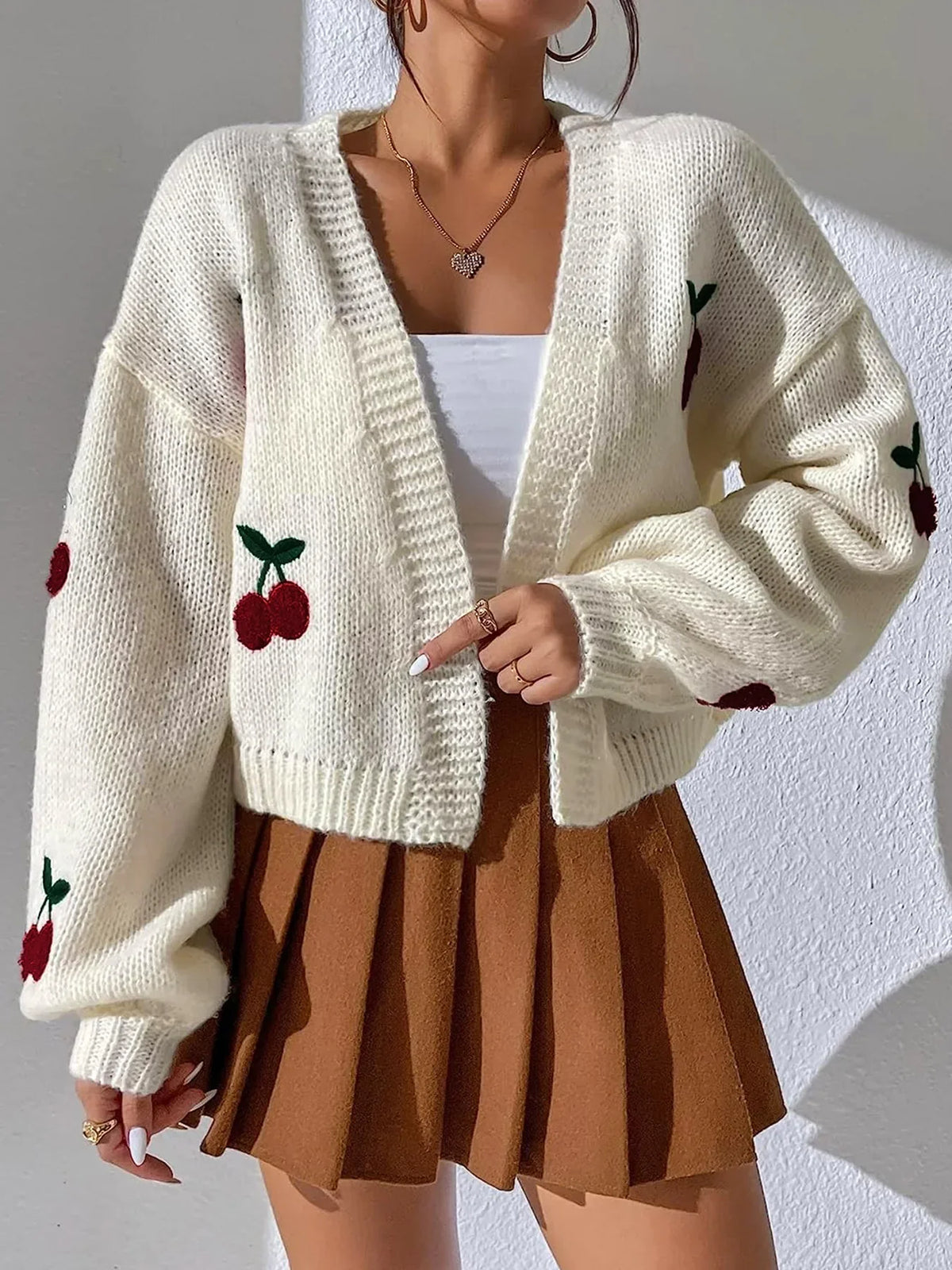 Damen-Cardigan, lässiges Polyester, mit Kirsch-Design-1