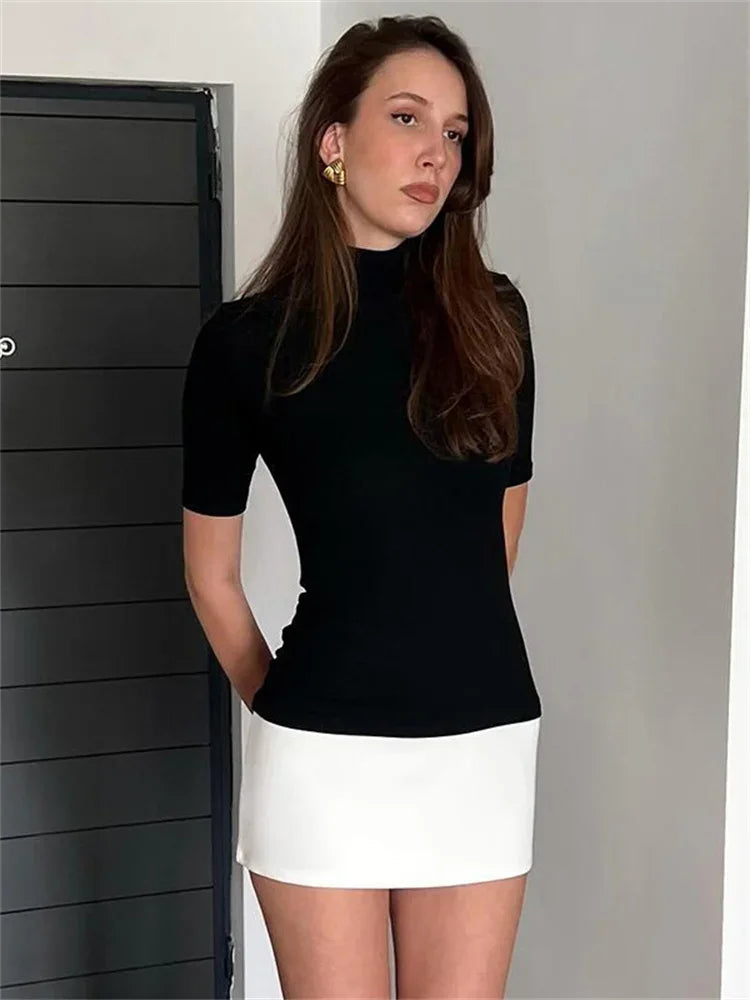 Damen-Minikleid, lässiges Polyester, kurze Ärmel-6