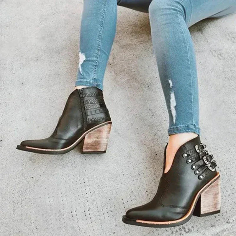 Damen-Cowboystiefel Mit Nieten PU-Leder Und Gummisohle-3