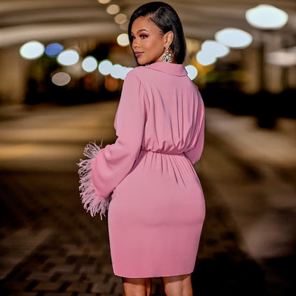 Damen-Minikleid, glitzernd, mit Wickelstil und lange Ärmel, Polyester-2