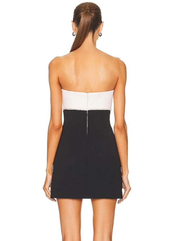 Damen-Minikleid, ärmelloses Patchwork-Muster, Nylon, Elasthan-6