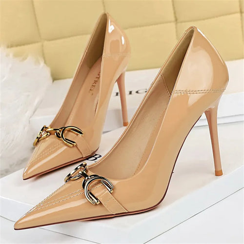 Damen-Absatzschuhe, hoher Absatz, modernes Synthetikleder-1