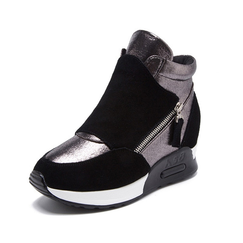 Damen-Keil-Sneakers, modernes Design, Rindleder, Velours-1