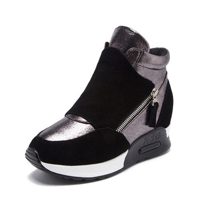 Damen-Keil-Sneakers, modernes Design, Rindleder, Velours-1