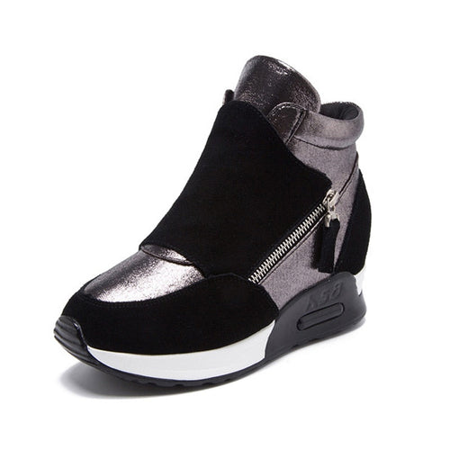 Damen-Keil-Sneakers, modernes Design, Rindleder, Velours-1