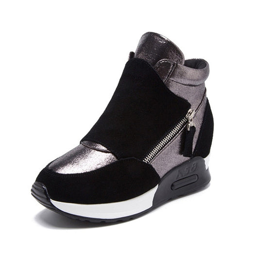 Damen-Keil-Sneakers, modernes Design, Rindleder, Velours-1