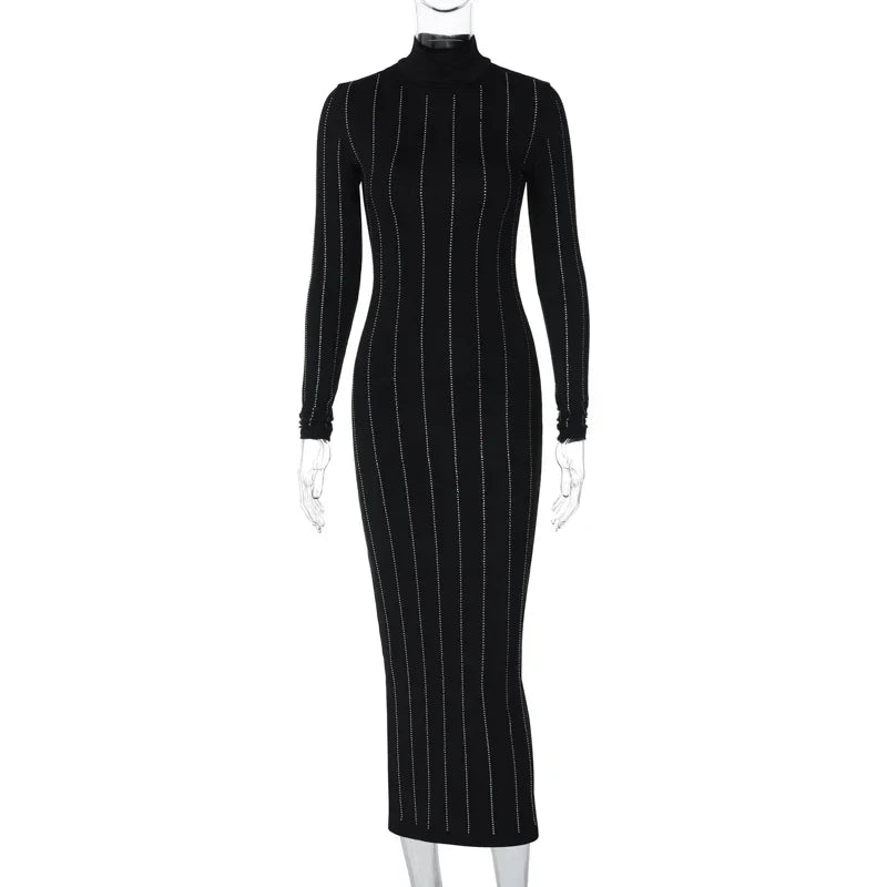 Damen-Midikleid, gerippt, Turtleneck, Polyester, Elasthan-5