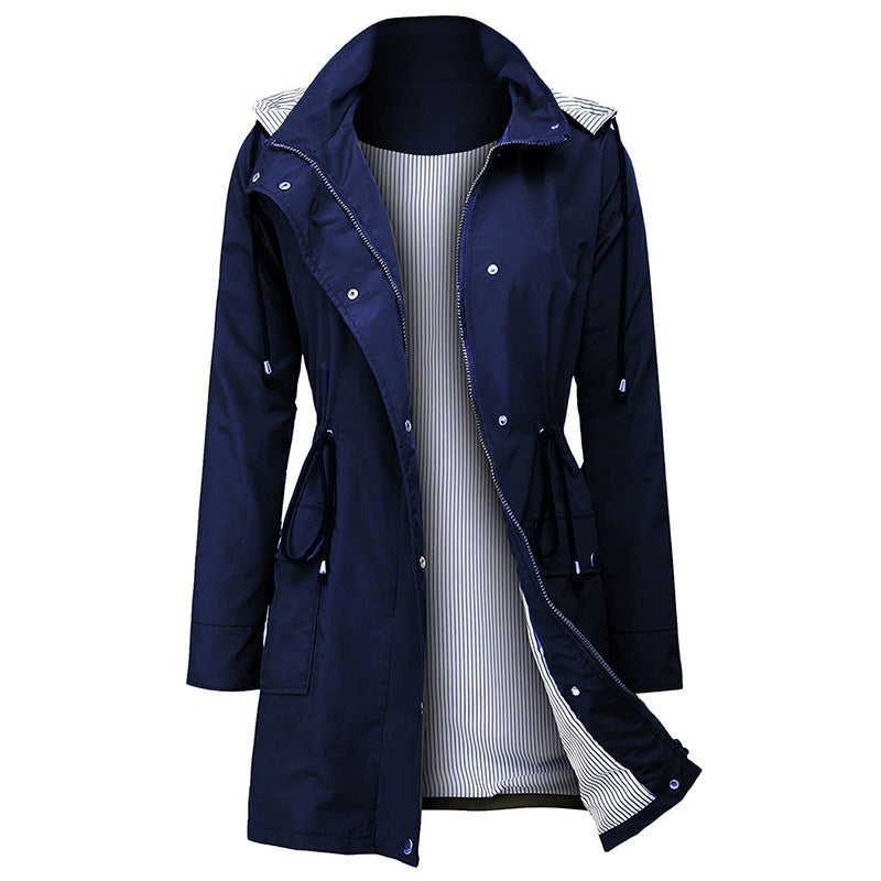 Damen-Mantel Lang Wasserfest mit Kapuze Polyester und Baumwolle 4