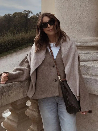 Damen Blazer V-Ausschnitt Einzelne Knöpfe Weich Atmungsaktives Material-2