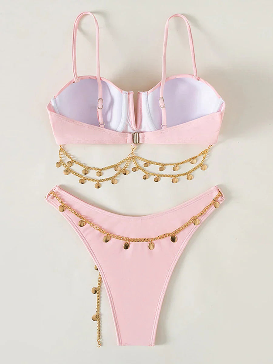 Damen Bikini-Set Strand-Look Spandex Polyester-4