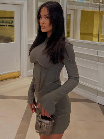 Damen-Minikleid, schlichtes Design, Polyester, mit weiten Ärmeln-5