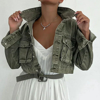 Damen-Jeansjacke Oversize mit geräumigen Taschen aus Denim 7