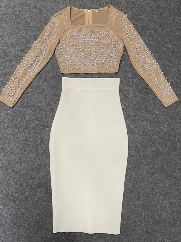Variant image for Damenkleid Monochrom Polyester Lang mit Perlenkragen-4