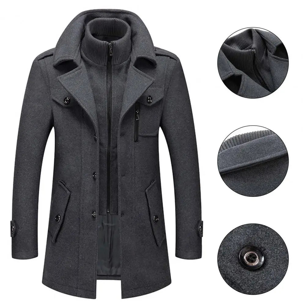 Herren-Langmantel, winddicht, Polyester-Wollmischung-4