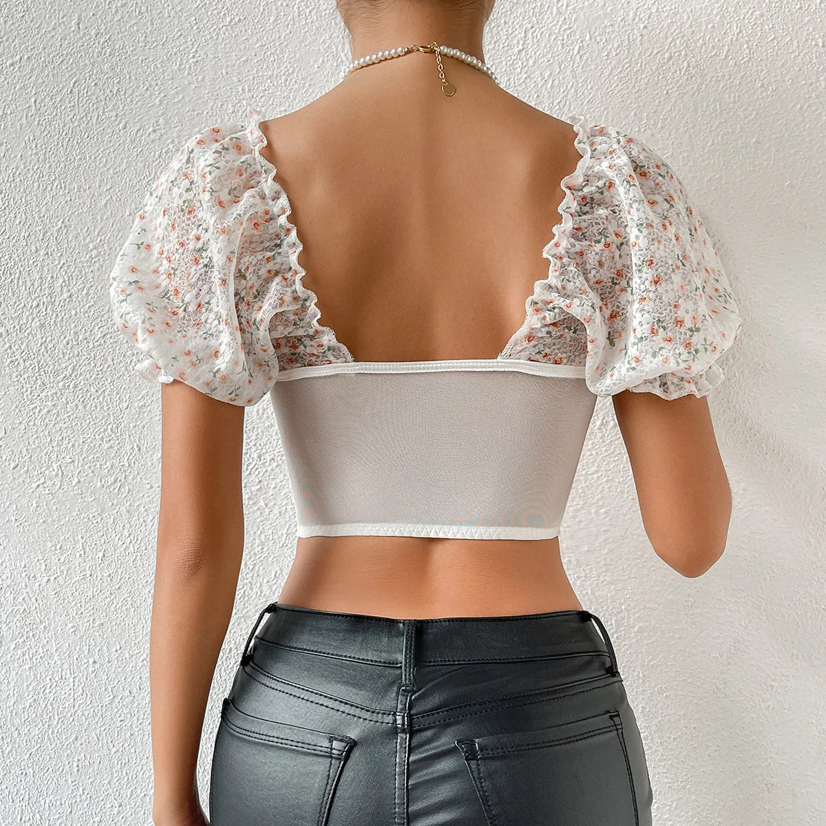 Damen-Party-Tops, Puffärmel, Korsett, Top, aus Polyester-5