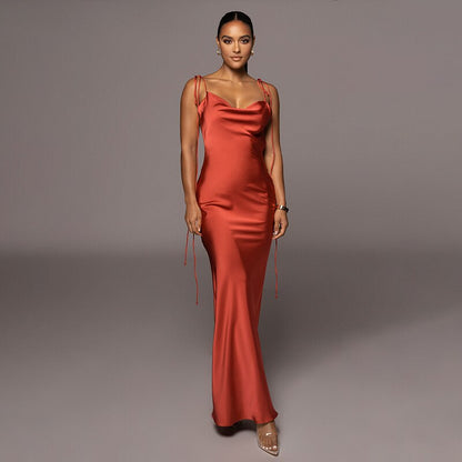 Damen-Maxikleid aus Satin mit Spaghettiträgern - Knöchellanges Kleid für Party und Hochzeit 9