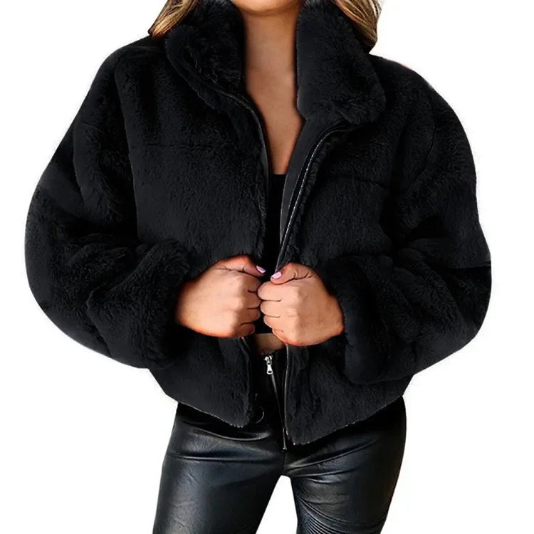 Damenmantel aus Samt mit Reißverschluss – lässiger Wintermantel für elegante Anlässe 4