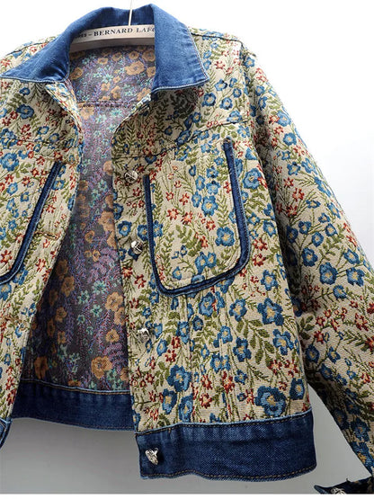 Damen-Jeansjacke mit Jacquard-Stickerei aus 100% Baumwolle-3
