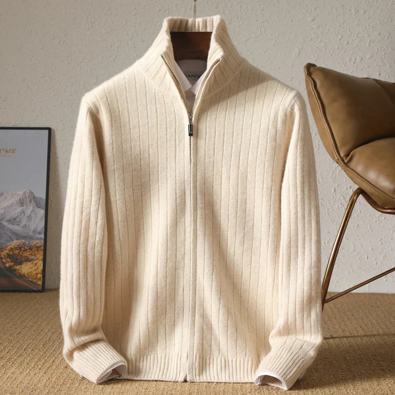 Herrenpullover aus 100% Merinowolle mit Reißverschluss – klassisches Design, normale Passform, langärmlig 2