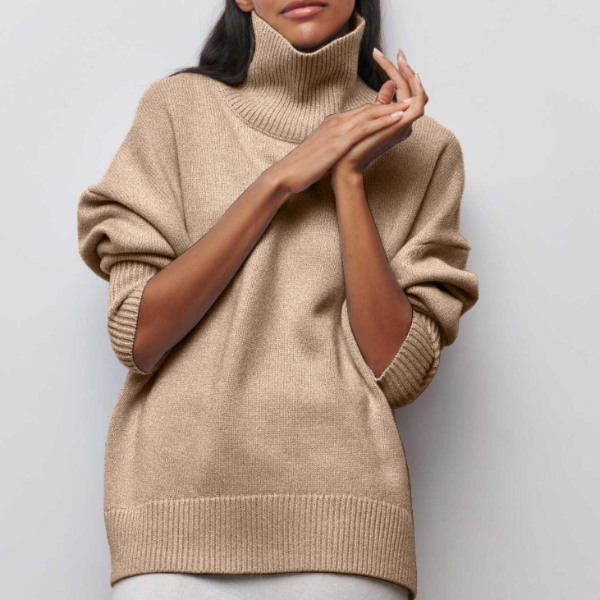 Oversize-Damenpullover mit Rollkragen aus 100% Baumwolle-3