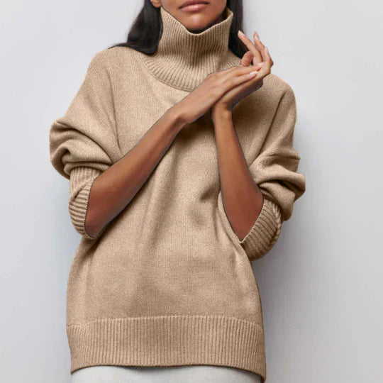 Damen-Strickpullover, Rollkragen, lockere Passform-2
