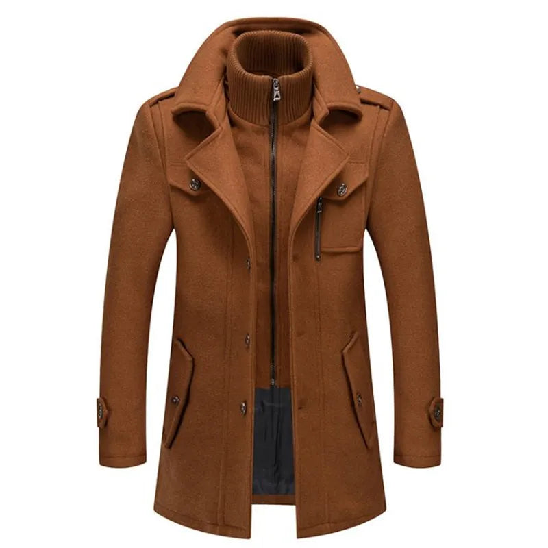 Variantenbild für langen Herrenmantel, winddicht, aus Polyester-Wollmischung-15