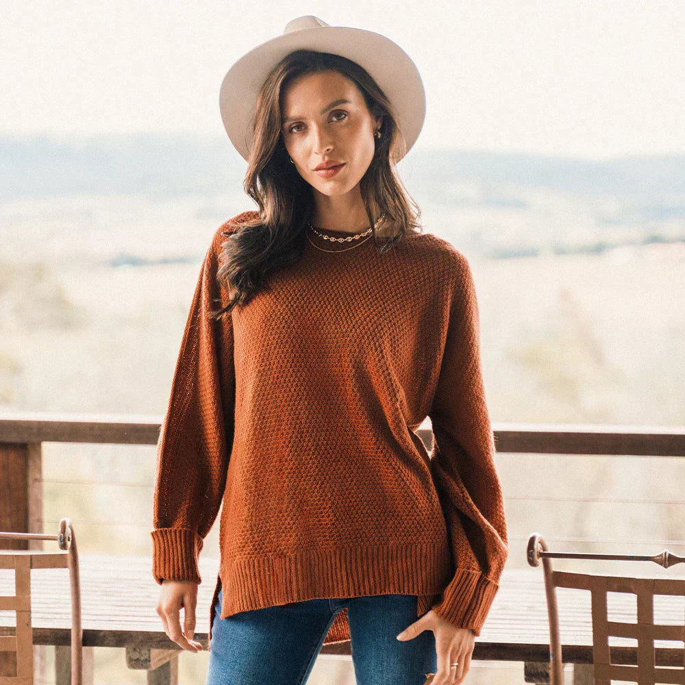 Damenpullover Loose Fit mit geteiltem Saum 100% Baumwolle-2