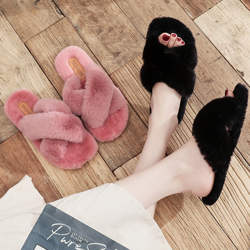 Damen Winterpantoffeln Plüsch Design Rutschfeste Sohle-4