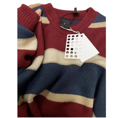 Damen-Oversized-Strickpullover, gestreift, weicher Strickmix-3