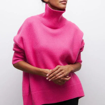 Damen-Strickpullover, Rollkragen, lockere Passform-3