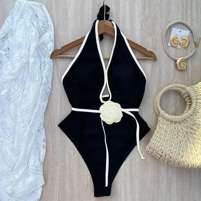 Badeanzug Damen Geblümtes Design mit weißem Rand Nylon Elasthan-2