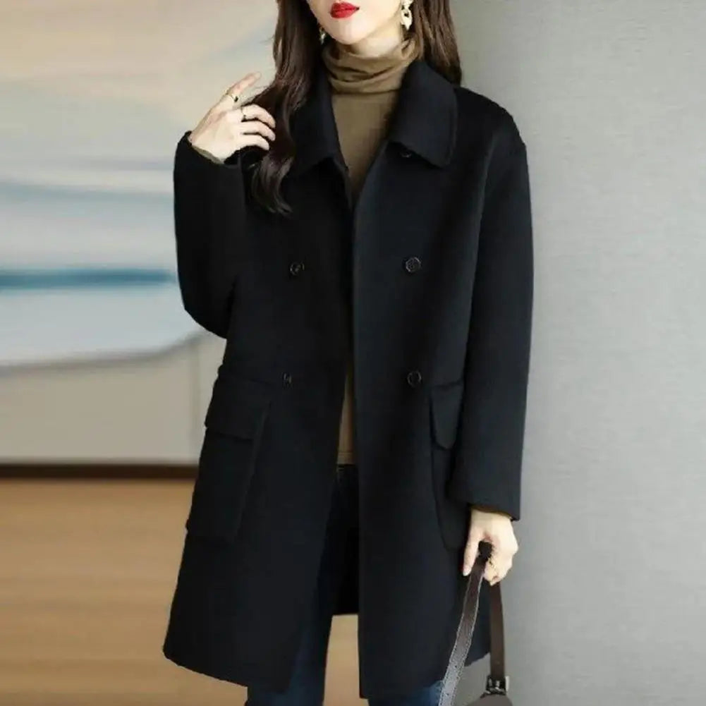 Damen-zweireihiger-Mantel, Polyester, Herbst, Winter-3