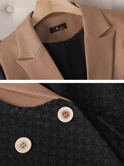 Damen Blazer mit Umlegekragen in Synthetikfaser, Elegantes Patchwork Design, Zeitlos Full Länge-2