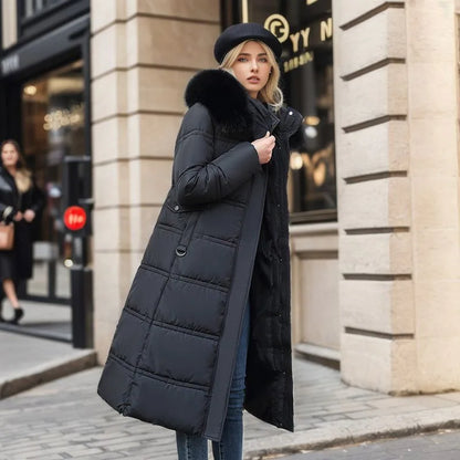 Lange Damen-Winterjacke mit Pelzkragen und verstellbarem Gürtel – elegant und warm für kalte Tage 10