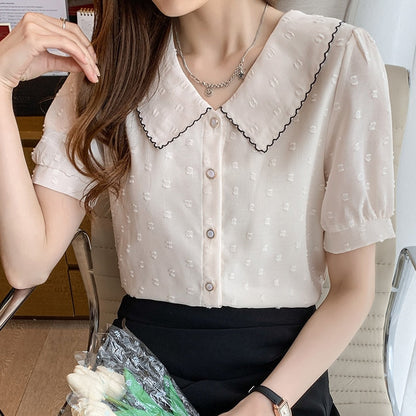 Damen Bluse Kurze Ärmel Gemusterte Chiffon-2