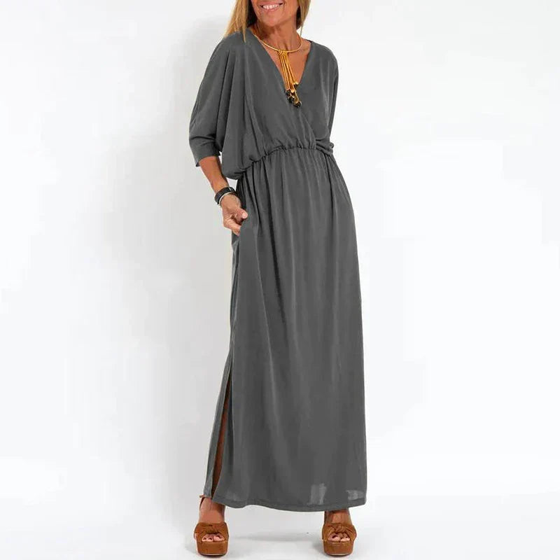 Damen-Maxikleid, Vintage, Hoche Taille, Seitenschlitz, Polyester 8